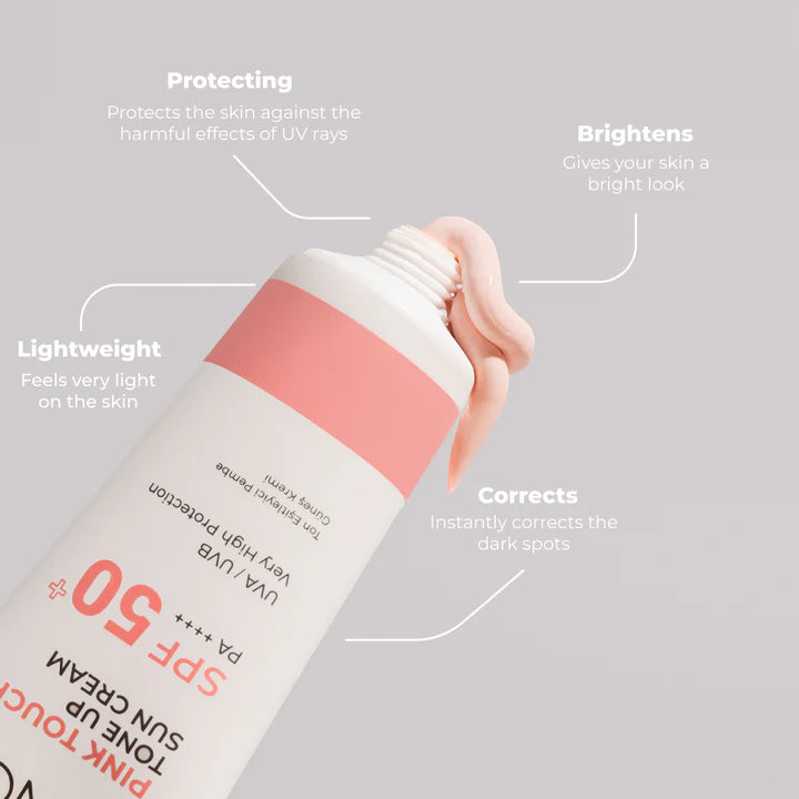 Слънцезащитен крем с коригиращ и озаряващ ефект - Sinoz Pink Touch Tone Up Sun Cream SPF 50+ - 50мл