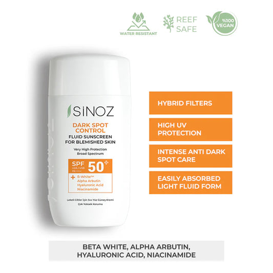 Слънцезащитен флуид против тъмни петна и хиперпигментация - SINOZ Dark Spot Control Fluid Sunscreen SPF 50+ – 50мл
