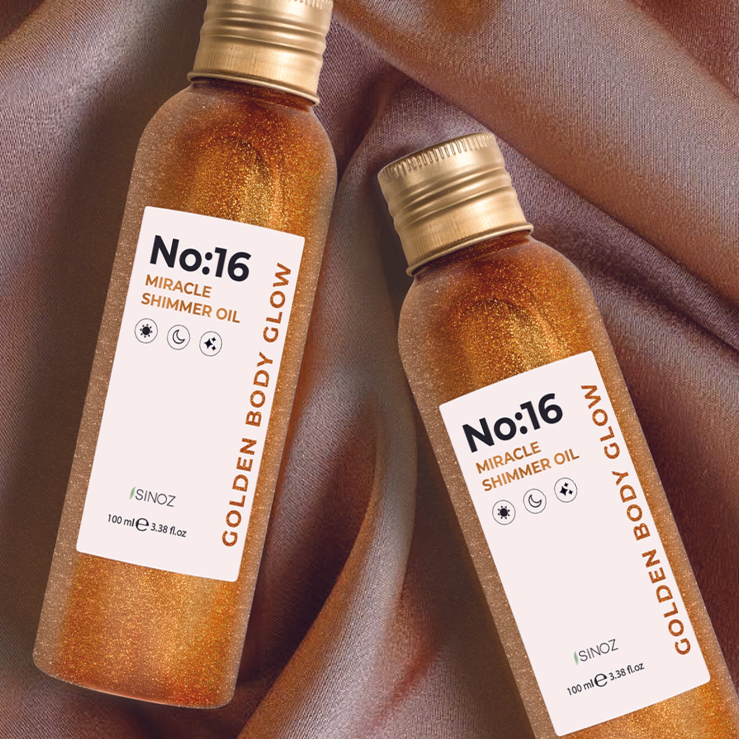 SINOZ No:16 Miracle Shimmer Oil – сухо олио Златисто сияние за тяло, лице и коса, 100 мл